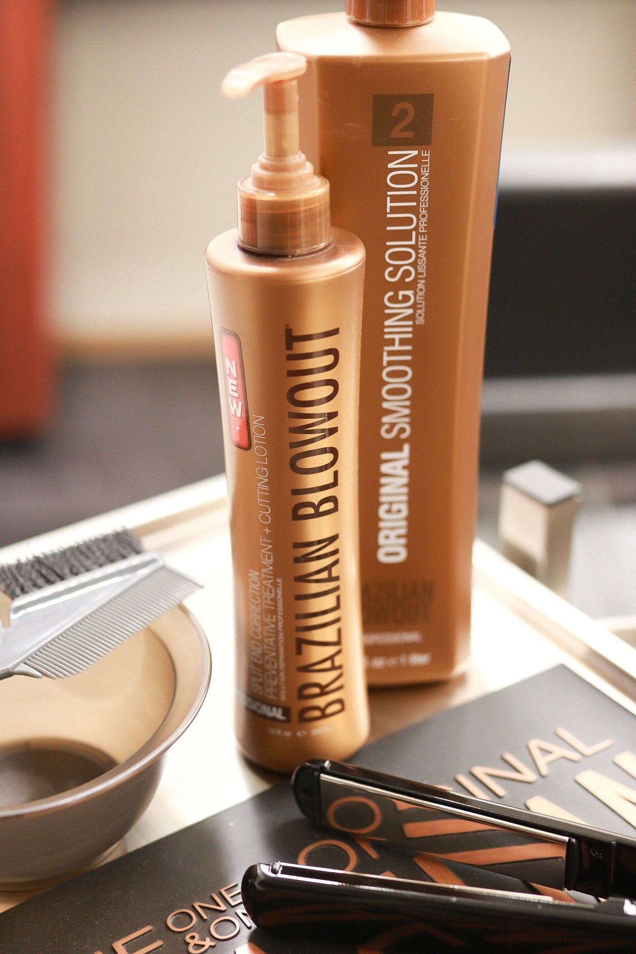 Up-close showcase of Brazilian Blowout solution and mask